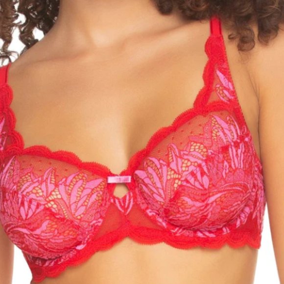 NWT 36DD Felina Paramour Heather Pink Lace Unlined Full Coverage Underwire Bra - Picture 1 of 11